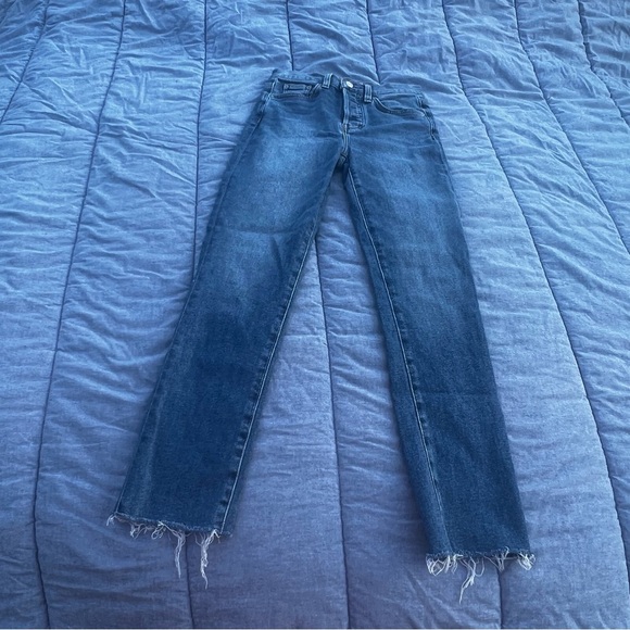 Frank and Eileen Cork Everyday Blue Denim Jeans Straight Crop Raw Hem size 24